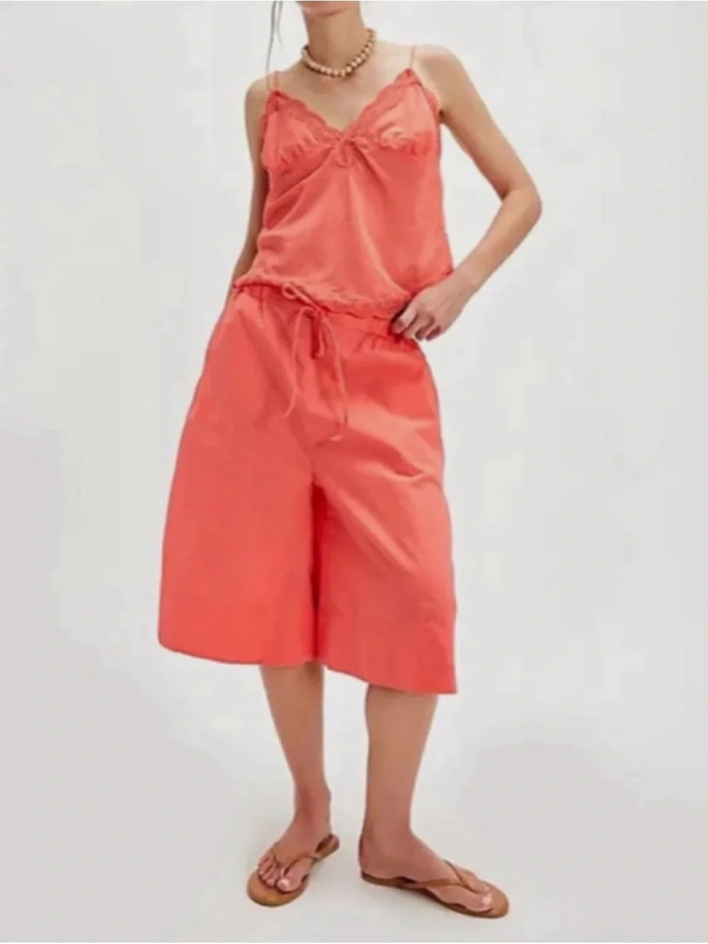 Free-est Free People Cotton Lucca Culotte Shorts Wide Leg medium coral pink